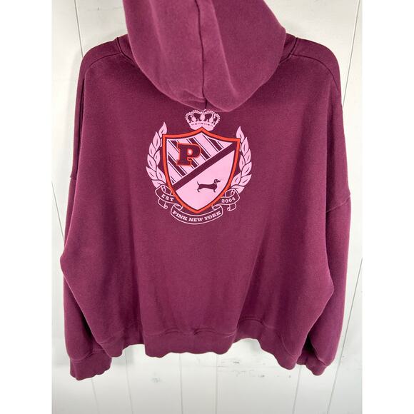 Victoria's Secret Pink Ivy Fleece Campus Relaxed Pullover Hoodie In Purple XXL - Picture 1 of 5